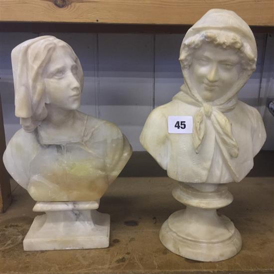 Two Victorian carved alabaster busts of young women